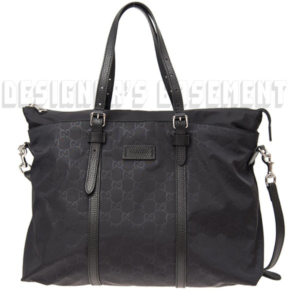 GUCCI black Nylon GUCCISSIMA leather trim Medium TOTE shoulder cross-body bag - Picture 8 of 11